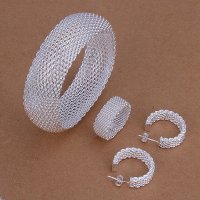 Комплект сребърни обици, пръстен и гривна, снимка 5 - Бижутерийни комплекти - 32102023