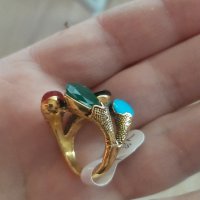 Красив дамски пръстен със разноцветни камъчета, снимка 4 - Пръстени - 35205869