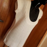 Кремаво бяла дебела туника плетка с къс ръкав Л/ХЛ, снимка 2 - Блузи с дълъг ръкав и пуловери - 34397759