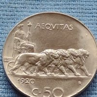 Стара монета 50 чентезими 1920г. Италия Виктор Емануил трети 39646, снимка 1 - Нумизматика и бонистика - 42752427