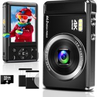 4K Портативна Фотокамера - 44MP, 32GB SD, Две Батерии, снимка 1 - Фотоапарати - 44179626