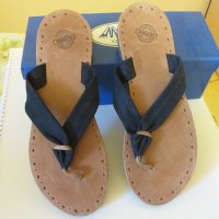 Дам.чехли-"Boots & shoes"/ест.кожа/-№40-цвят-тъм.сини. Закупени от Италия., снимка 1 - Чехли - 29420073