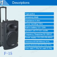 Нови MBA Караоке Колона F15 MBA LUX 3000w с 2 микрофона ,акумулатор, Bluetooth и FM, снимка 2 - Аудиосистеми - 37514742