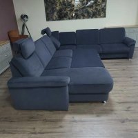 Син П образен ъглов диван от плат с функция сън ZE-EM09003, снимка 4 - Дивани и мека мебел - 44245307