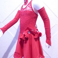 Детска рокля за спортни танци в червен цвят и гол гръб, снимка 5 - Детски рокли и поли - 42805133