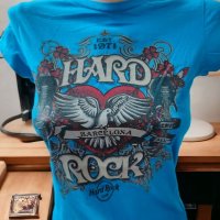 Hard Rock Cafe Barcelona, XS размер, дамска тениска синя, снимка 1 - Тениски - 40609170