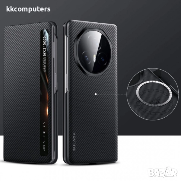 Калъф SULADA Kevlar за Honor Magic V3– смарт капак с прозорец, кожена текстура и магнитна функция, р, снимка 1