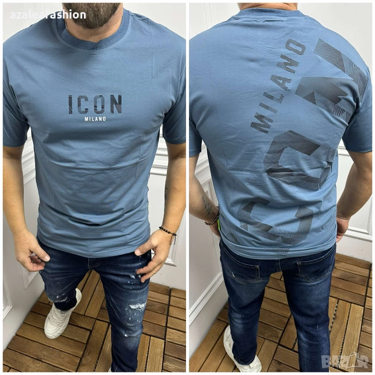 Синя мъжка тениска с надписи, снимка 1
