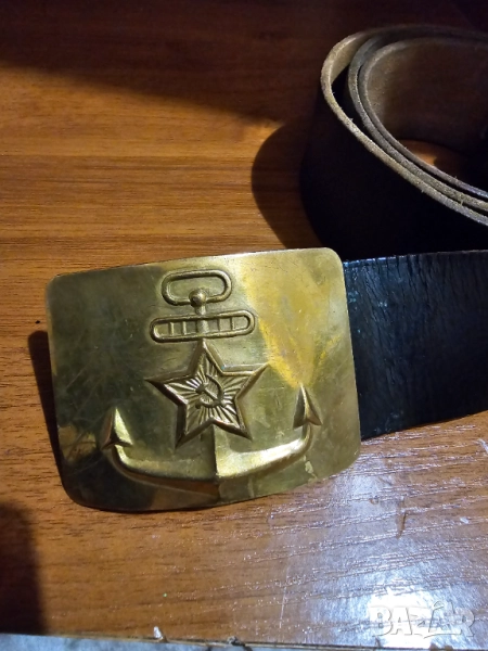 Стар морски моряшки колан с котва  от 50те - красота от бронз и дебела телешка кожа за ценители . , снимка 1