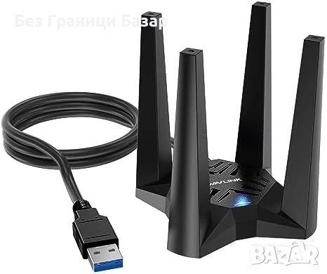Нов WiFi 6 адаптер за PC – MU-MIMO, Beamforming, Soft AP режим донгъл с 4 антени , снимка 1