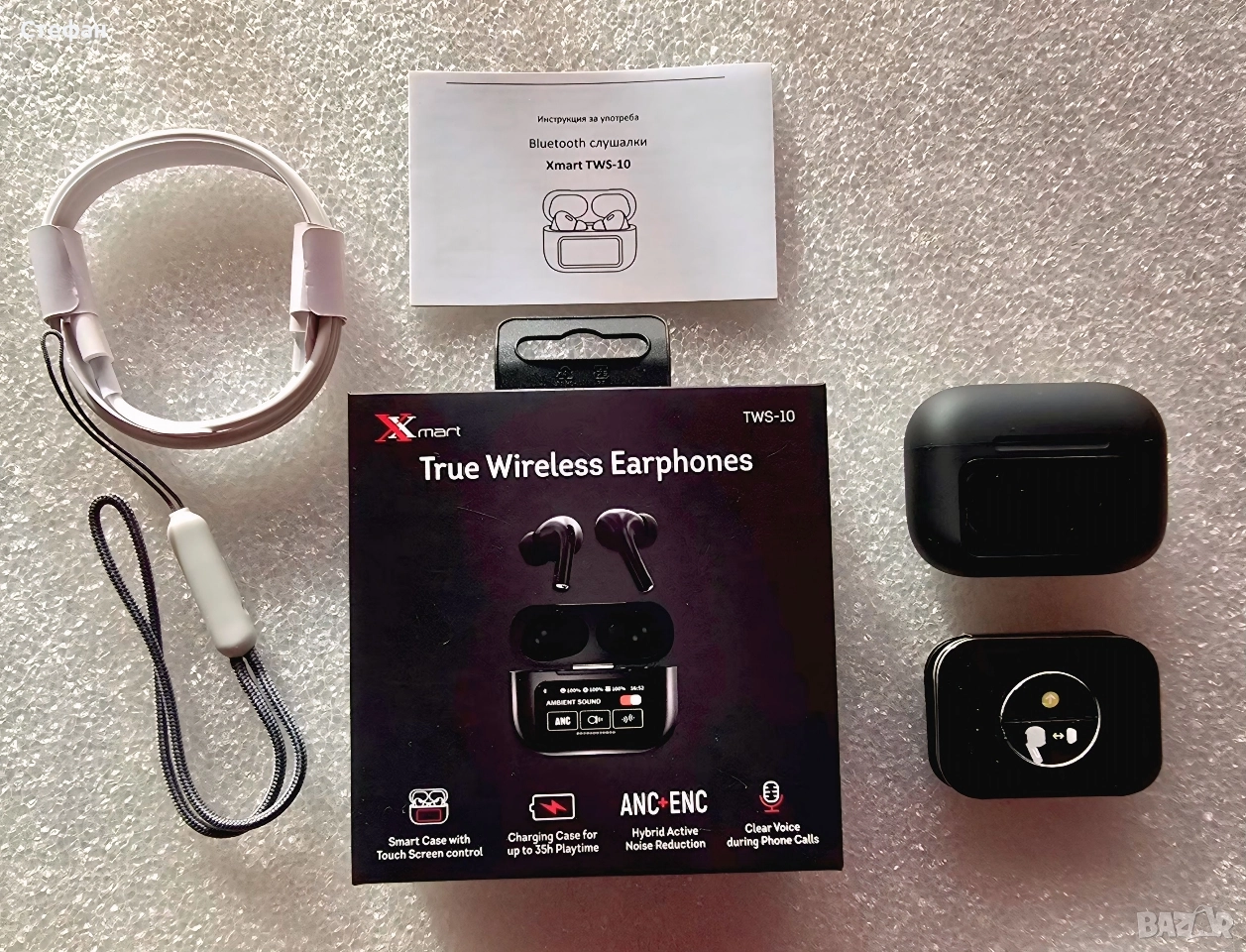 Безжични слушалки Xmart – TWS-10, ANC, Екран, Черни , снимка 1