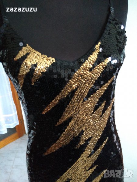 Елегантна дамска рокля - черно и злато пайети, снимка 1