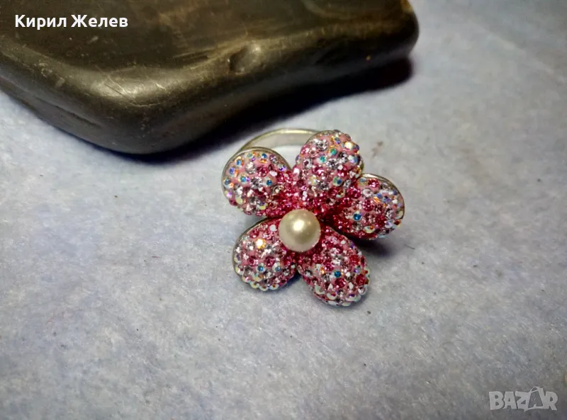 ФЛОРАЛЕН СКЪПОЦЕНЕН СРЕБЪРЕН ПРЪСТЕН ЦВЕТЕ СРЕБРО 925 с БЯЛА ПОЗЛАТА 49215, снимка 1