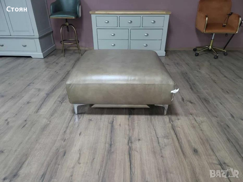 Голяма бежова кожена табуретка, снимка 1