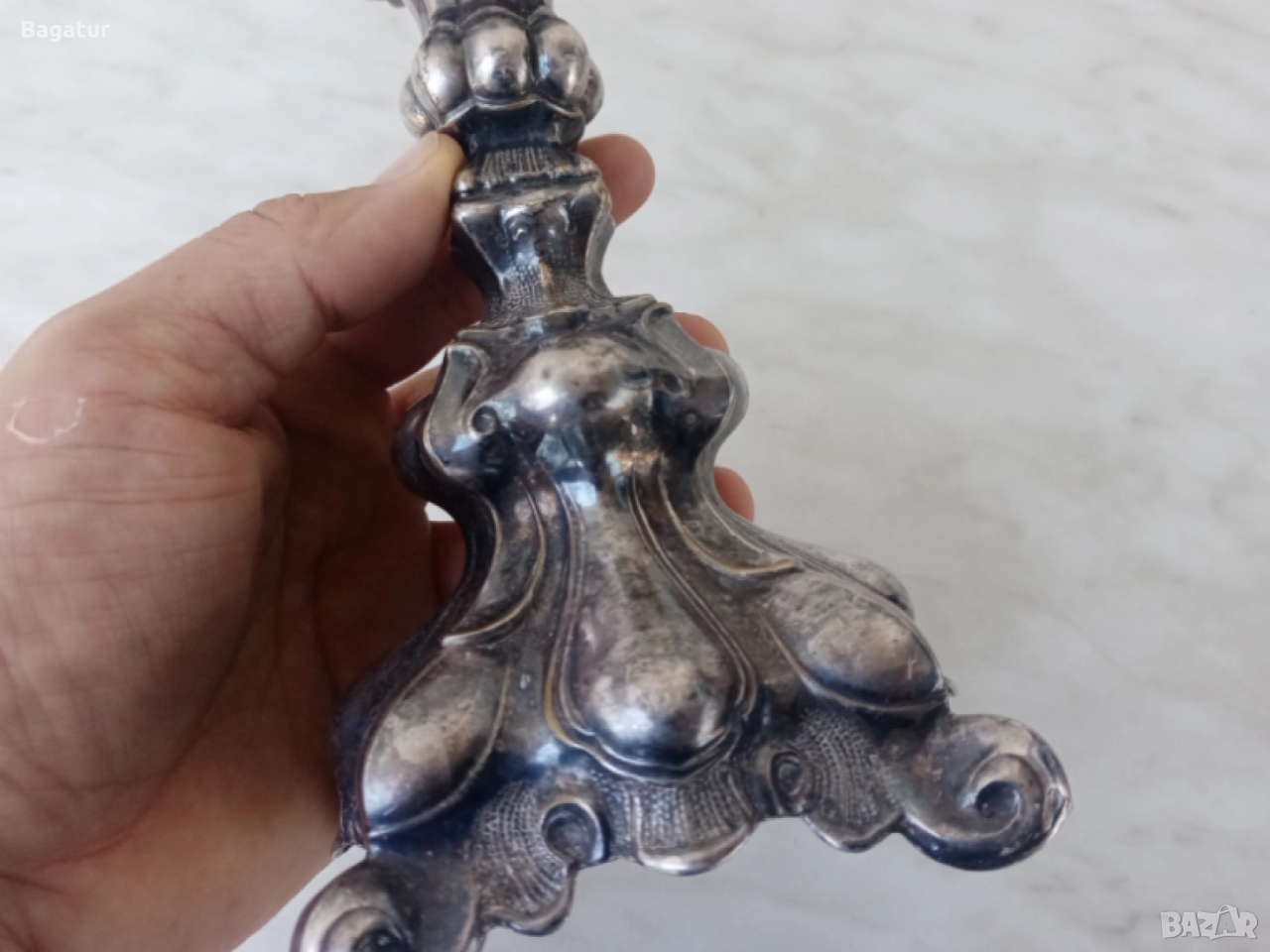 Фламандски свещник,19век,маркиран, арт нуво, посребрен, Ррр!, снимка 1