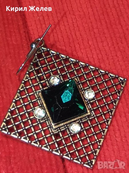 ВИСУЛКА ОБЕЦА с ГОЛЯМ КРАСИВ ФАСЕТИРАН ТРЕВИСТО-ЗЕЛЕН БОХЕМСКИ КРИСТАЛ 6370, снимка 1