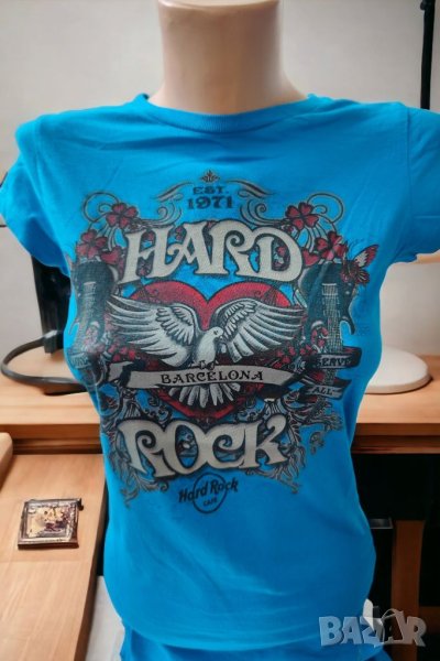 Hard Rock Cafe Barcelona, XS размер, дамска тениска синя, снимка 1