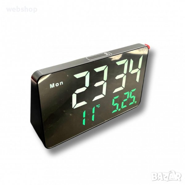 Огледален LED часовник с дата , термометър и аларма/ПОСТОЯННО СВЕТИ/, снимка 1