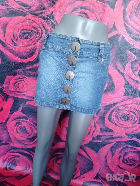 Синя къса дънкова пола с големи копчета М - Подарявам при покупка поне 15 лв, снимка 1