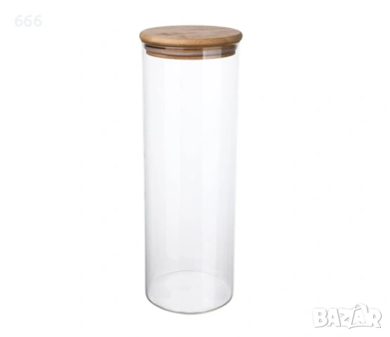2  БРОЯ СТЪКЛЕНИ БУРКАНИ С БАМБУКОВ КАПАК Ф 8 / 21 СМ