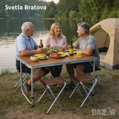 Комплект сгъваема къмпинг маса с 4 стола, Регулируема височина, Дизайн "куфар", снимка 2 - Къмпинг мебели - 53987642