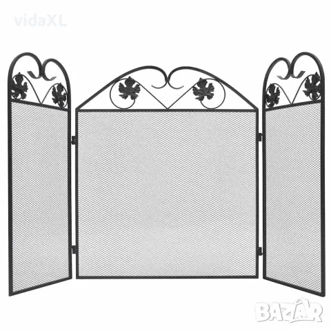 vidaXL 3-панелен параван за камина, желязо, черен