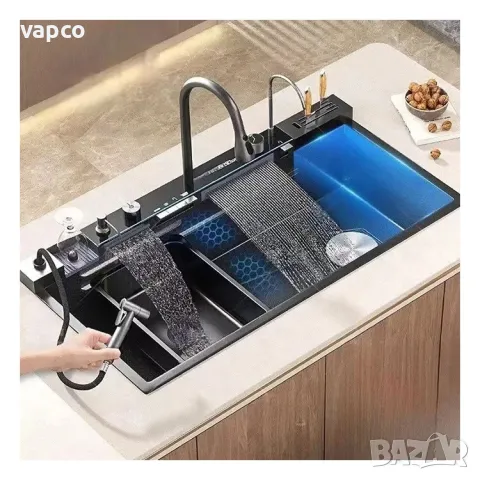 100см Модерна мултифункционална кухненска мивка с двоен водопад, снимка 10 - Мивки - 49405366