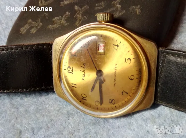 RUHLA ANTIMAGNETIC MADE in GDR Стар ПОЗЛАТЕН НЕМСКИ ЧАСОВНИК РУХЛА РАБОТИ КАИШКА Естеств. КОЖА 48690