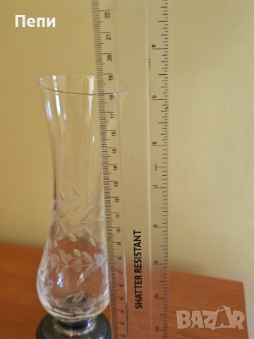 Кристална ваза със сребърна основа, снимка 3 - Вази - 54102675