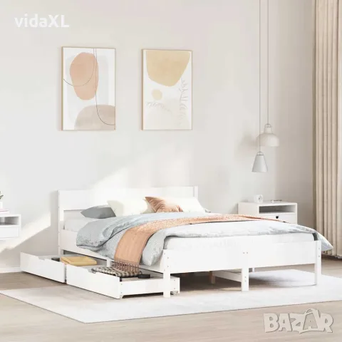 vidaXL Рамка за легло без матрак, бял, 120x190 см, борово дърво масив, снимка 2 - Спални и легла - 56146964