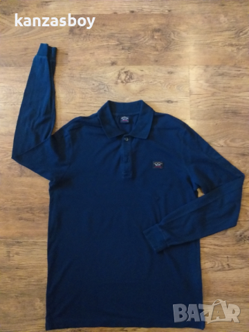 paul and shark blue polo shirt long sleeve - страхотна мъжка блуза М, снимка 5 - Блузи - 44736559