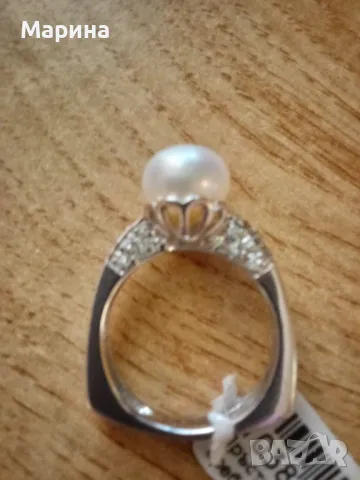 Сребърен пръстен с естествена перла , снимка 7 - Пръстени - 47628034