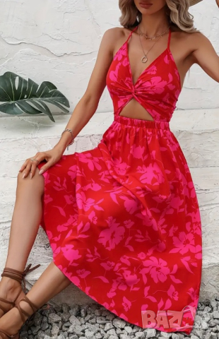 Лятна рокля в червено-цикламен цвят