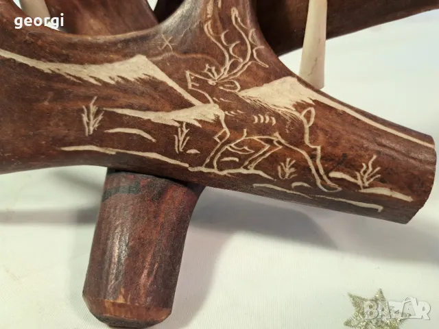 гравиран свещник от еленов рог уникат     25/4, снимка 4 - Декорация за дома - 50144699