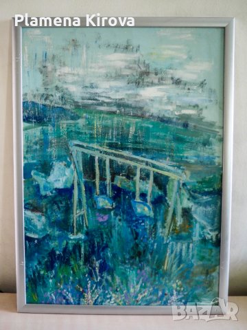 Ръчно изработена абстрактна картина "Небесна люлка", 53х72 см, снимка 2 - Картини - 38820319