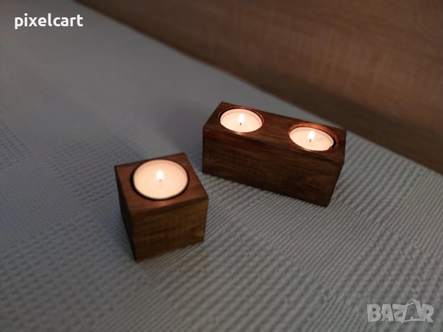 Декоративен сет от 2 части - цвят орех + Подарък 6 чаени свещи, снимка 3 - Декорация за дома - 52173653