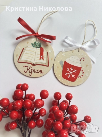 КОЛЕДНИ ИГРАЧКИ РЪЧНО РИСУВАНИ, снимка 3 - Декорация за дома - 56373866