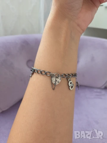 Антикварна сребърна гривна с талисмани , снимка 8 - Гривни - 51079231