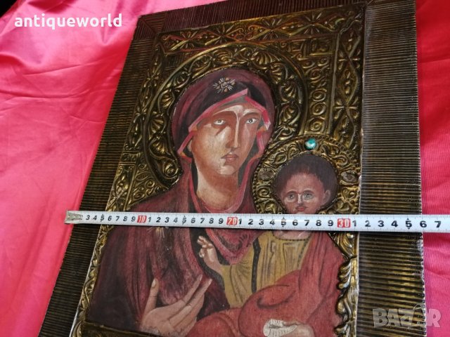 Уникална Голяма Рисувана ИКОНА Девата и Младенеца, снимка 6 - Антикварни и старинни предмети - 29099428