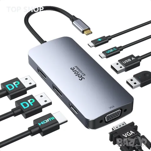 USB C 8в1 докинг станция Dual DisplayPort HDMI Multiport 2 DP VGA 100W