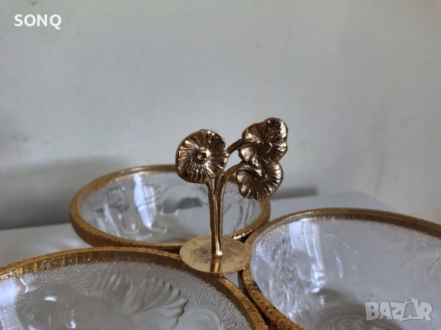 Прекрасно Позлатено Тройно Плато, снимка 3 - Антикварни и старинни предмети - 51782911