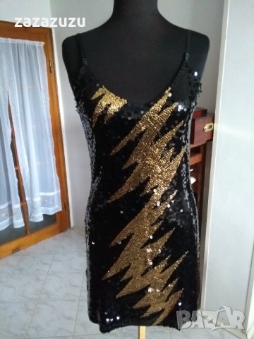 Елегантна дамска рокля - черно и злато пайети