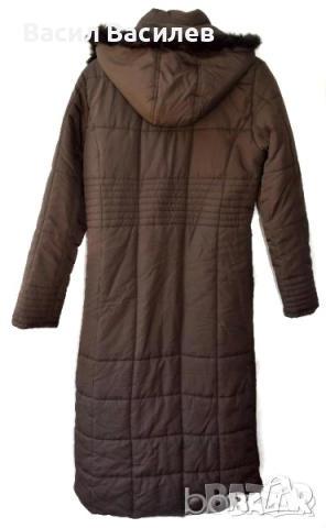 Miss Shilly дамско дълго шушляково яке манто кафяво с качулка естествен пух, снимка 2 - Якета - 51932180