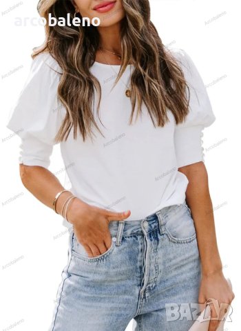 Едноцветна дамска блуза с буф ръкав, 6цвята, снимка 13 - Блузи с дълъг ръкав и пуловери - 42126955