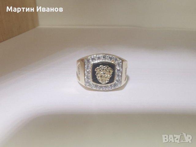 Златен мъжки пръстен с оникс и циркони , снимка 7 - Пръстени - 30831006
