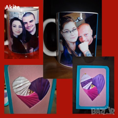 Фото чаша с handmade картичка за св.Валентин, снимка 1 - Романтични подаръци - 44201388