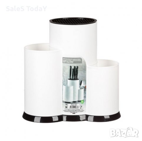 Поставка за ножове и кухненски прибори, бяла, пластмаса, снимка 2 - Аксесоари за кухня - 38038314