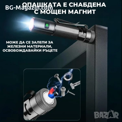 Мини мощен фенер YEMAO M52 – 1500 Лумена, 2 акумулаторни батерии, магнит и USB-C зареждане, снимка 9 - Къмпинг осветление - 54027538