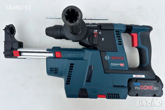 BOSCH GBH 18V-26 F + Bosch GDE 18V-16 - Безчетков перфоратор с прахоуловител като нов!, снимка 4 - Перфоратори - 53892464