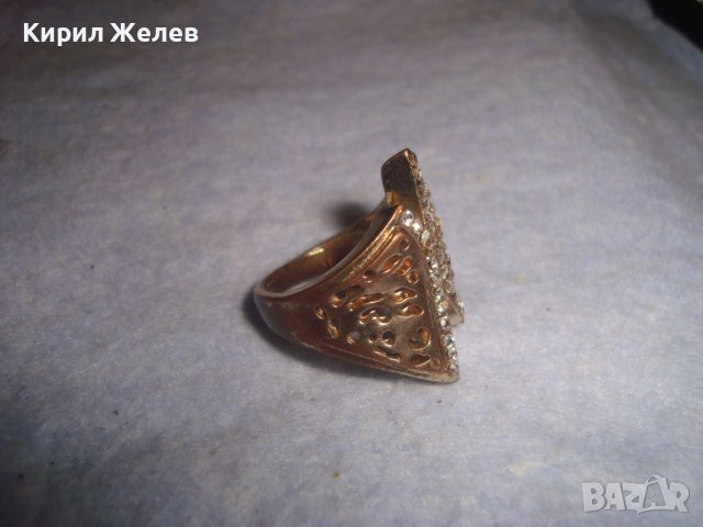 СТАР АЖУРЕН МЕДЕН АРТ ДЕКО СТИЛ ПРЪСТЕН с ИКРУСТИРАНИ ФАСЕТИРАНИ БЛЕСТЯЩИ КРИСТАЛИ 27683, снимка 6 - Пръстени - 37442817